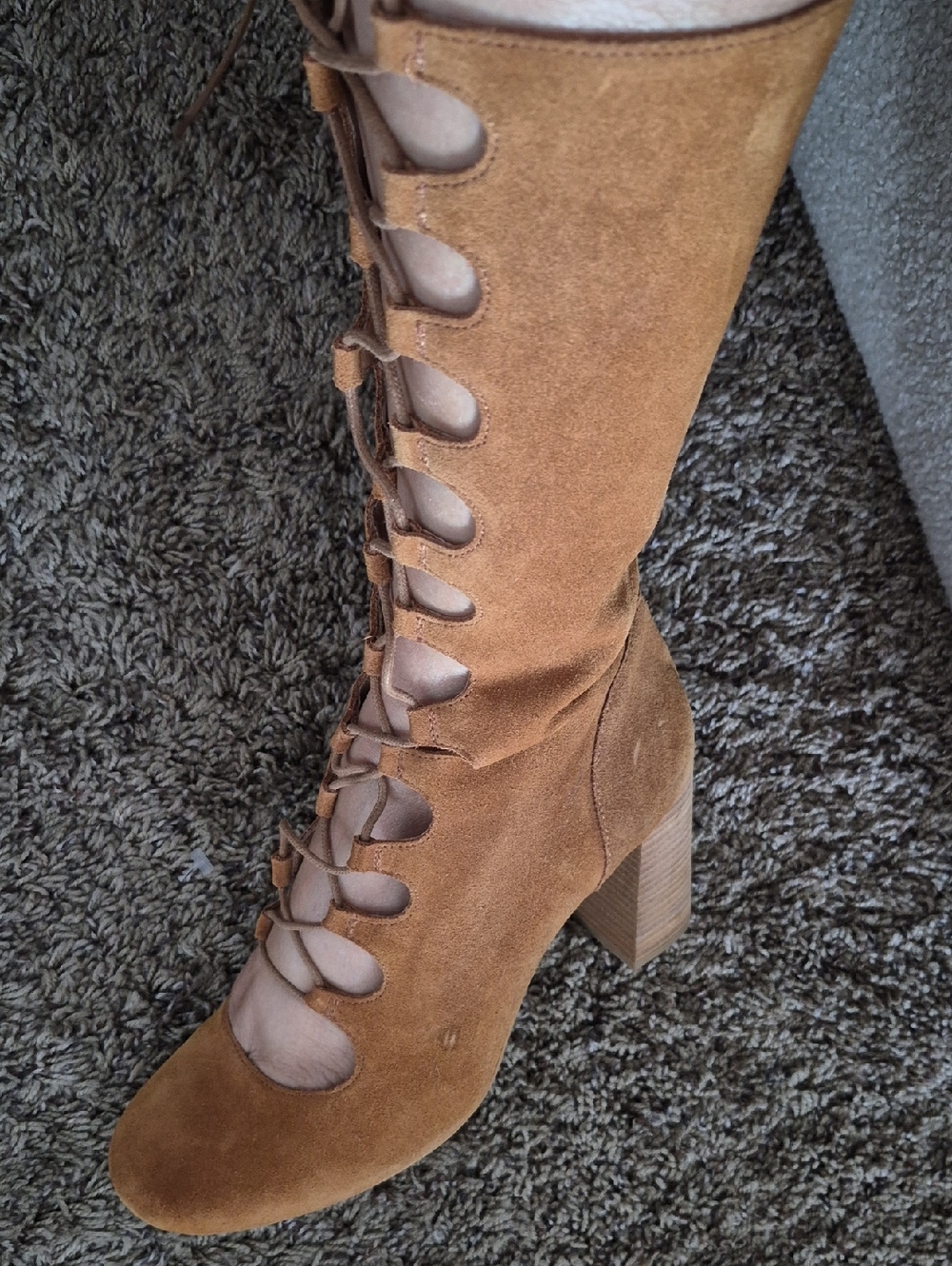 FREE PEOPLE SUEDE LACED TIE UP CALF HIGH BOOTS SIZE 40 EUC